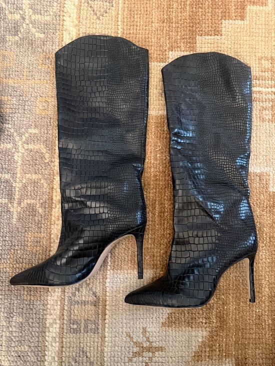 SCHUTZ Shoes - SCHUTZ Black Croc-Embossed Pointed-Toe Knee Boots